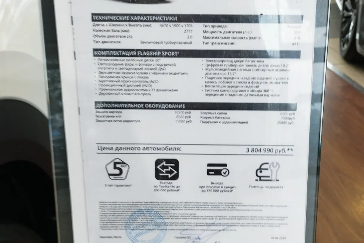 Прайс-лист Geely в дилерском центре