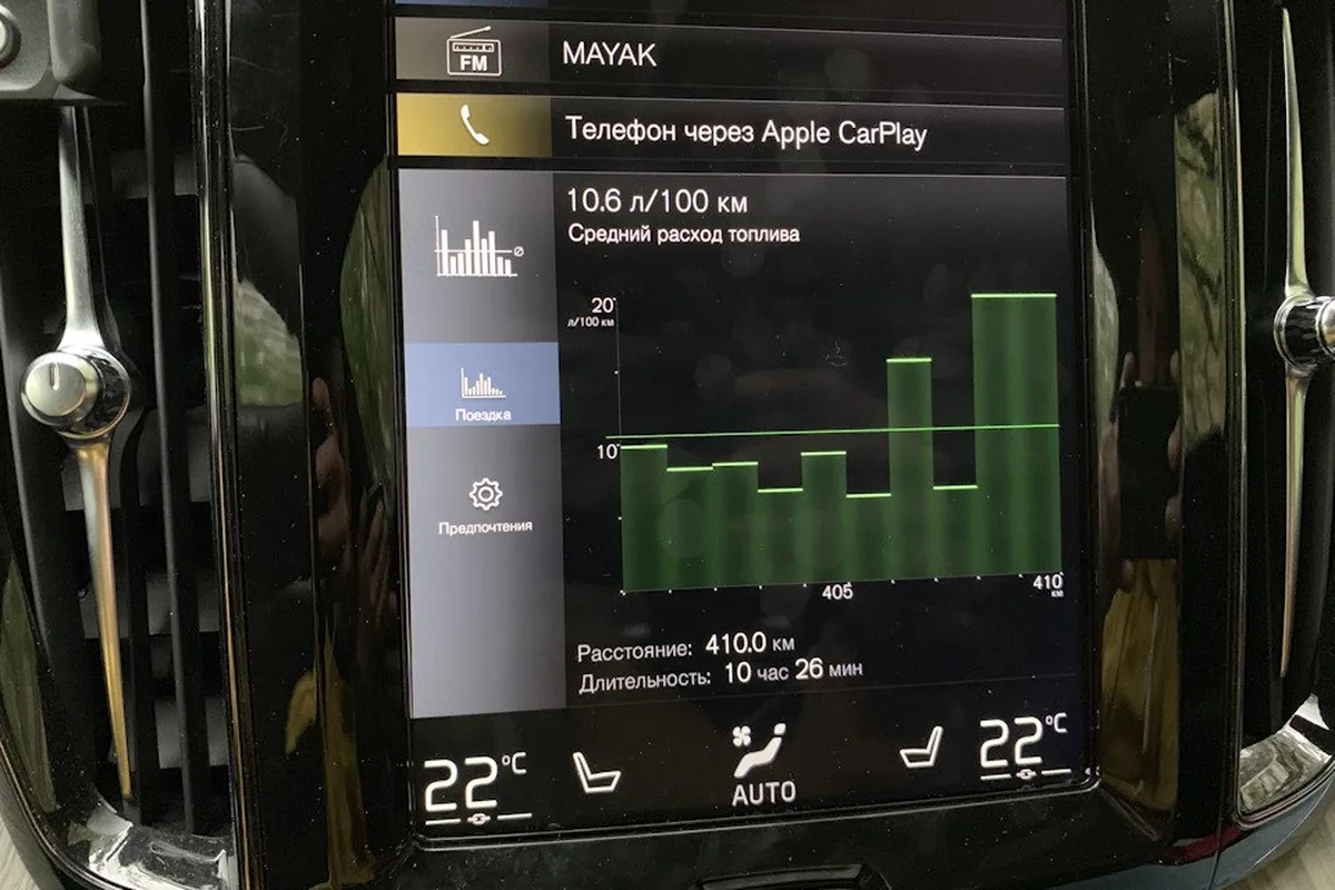 График расхода топлива на экране Geely Atlas: средний 10,8 л на 100 км
