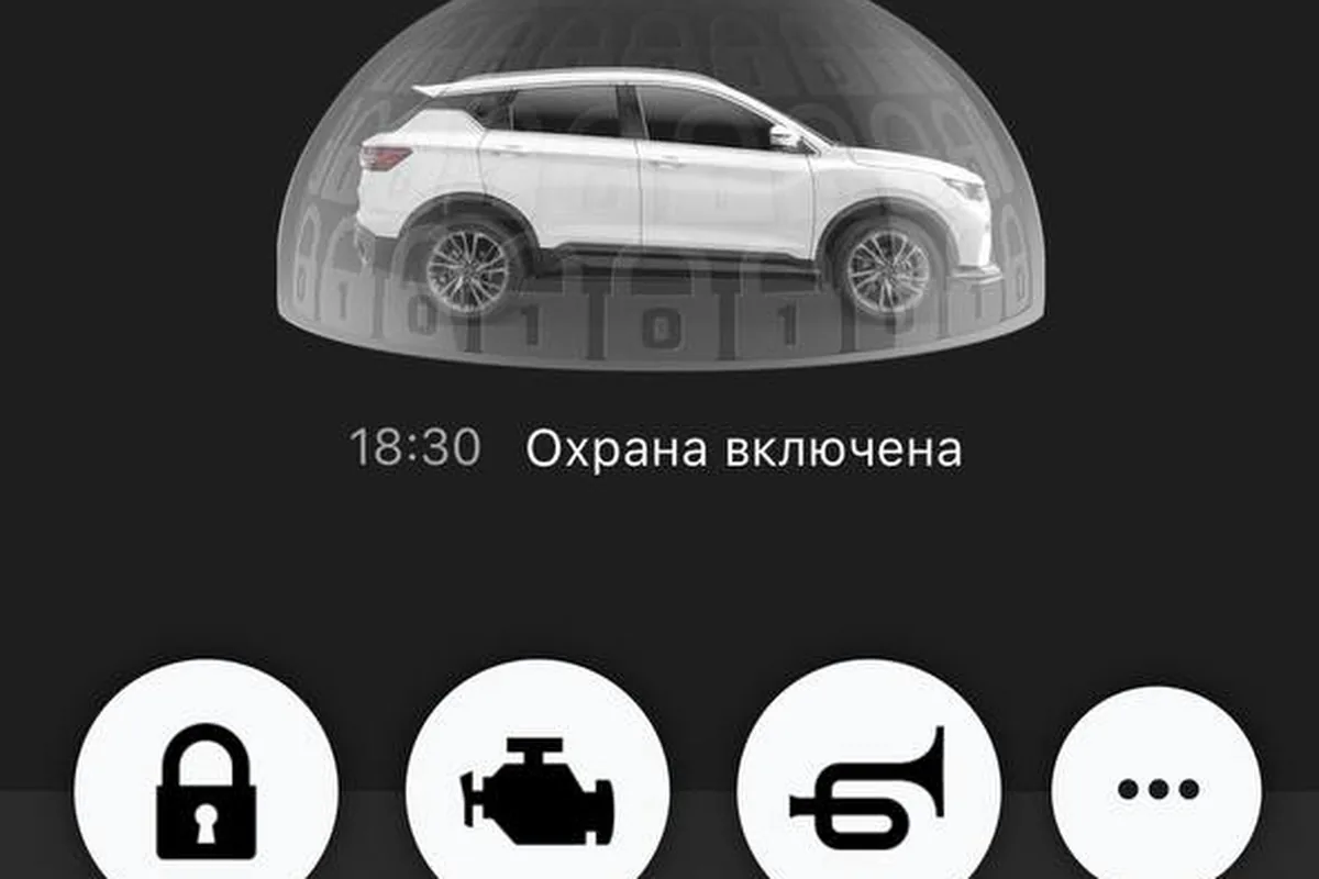 Приложение StarLine на телефоне: 12,3 В, 14 471 км, охрана включена