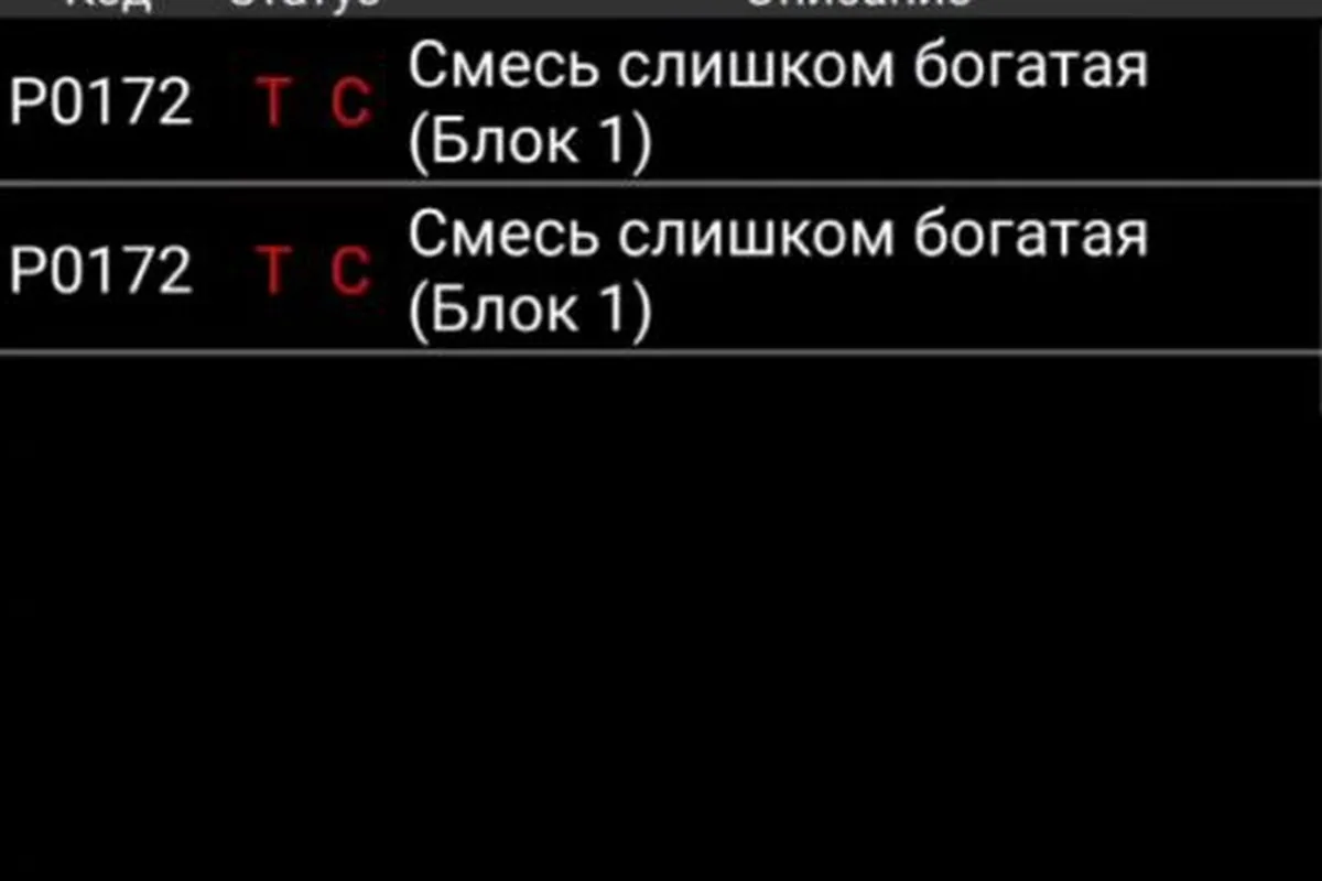Ошибка P0172 «смесь слишком богатая» в OpenDiag