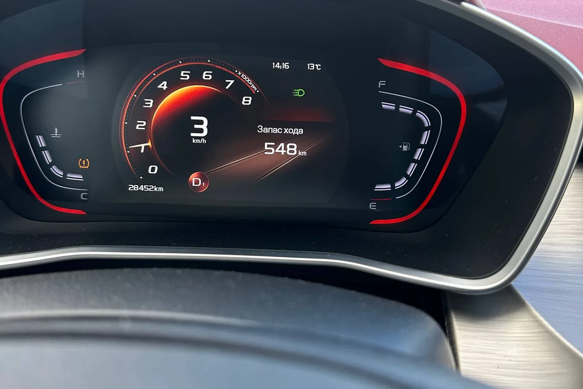 Приборная панель Geely Coolray с запасом хода 548 км