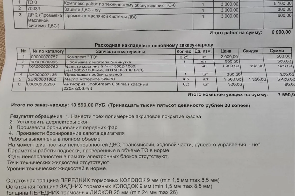 Заказ-наряд на нулевое ТО Changan CS35 Plus