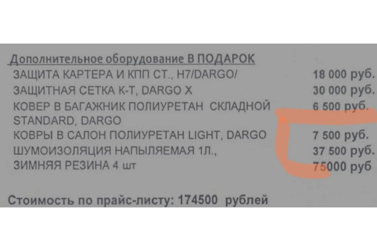 Расчёт стоимости автомобиля и допов у дилера