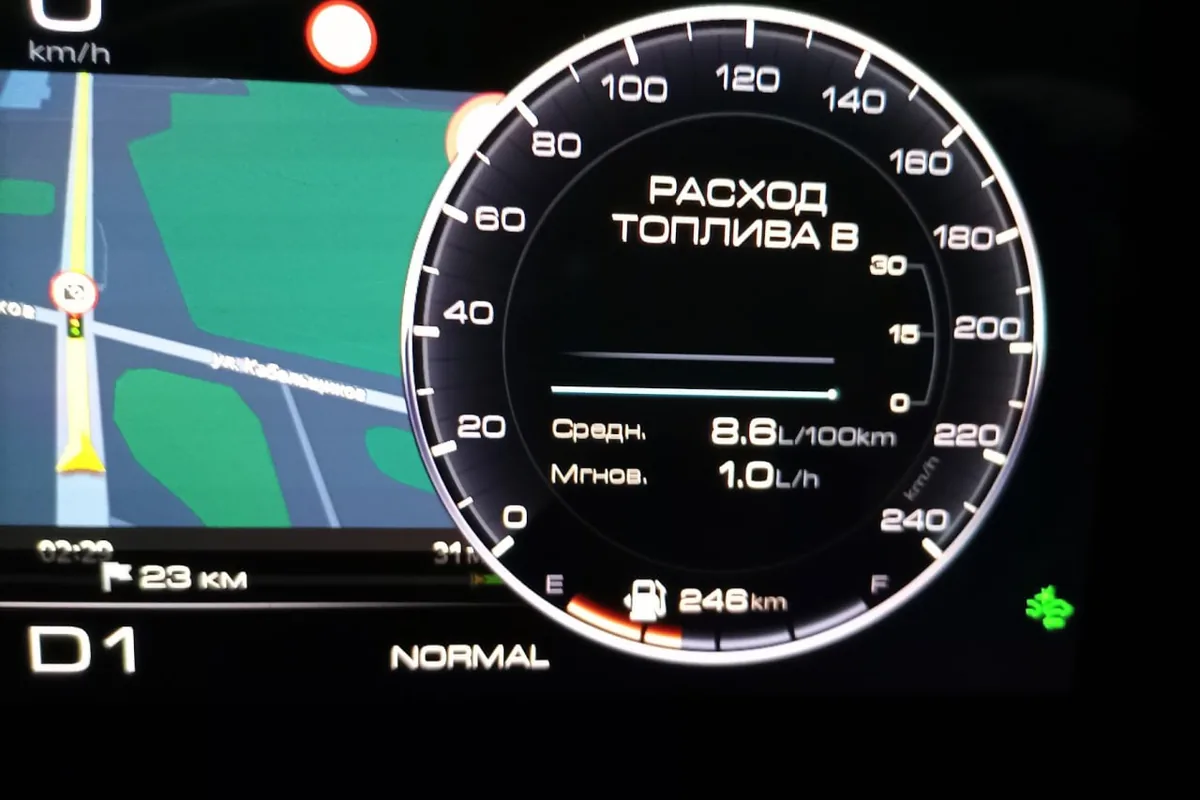 Приборная панель Haval Dargo с запасом хода и расходом
