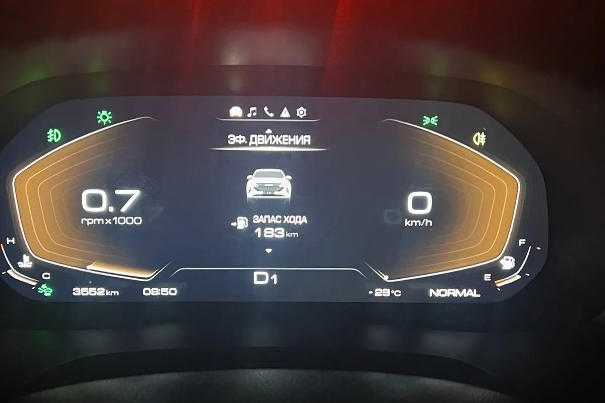 Приборная панель Haval F7 при −28 °C утром