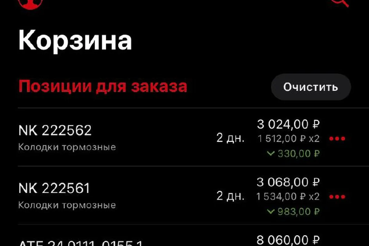 Корзина заказа тормозных колодок NK и дисков ATE для Форд Фокус