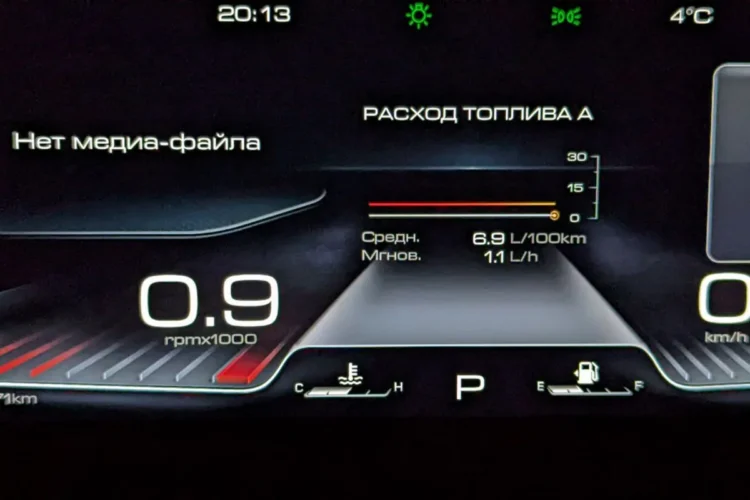 Приборная панель Haval Dargo с показанием среднего расхода 6,9 литра