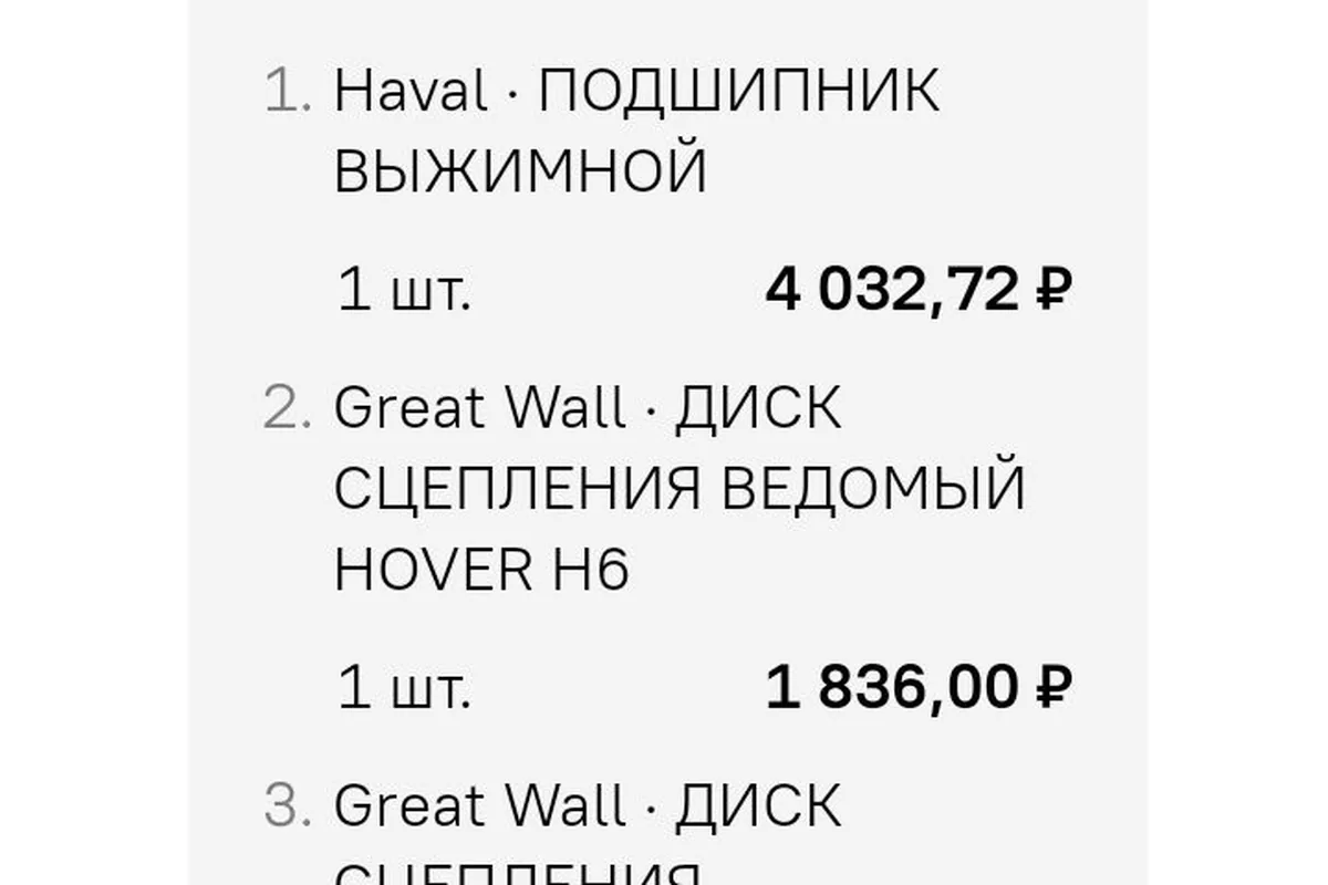 Заказ комплекта сцепления Haval H6 с ценами