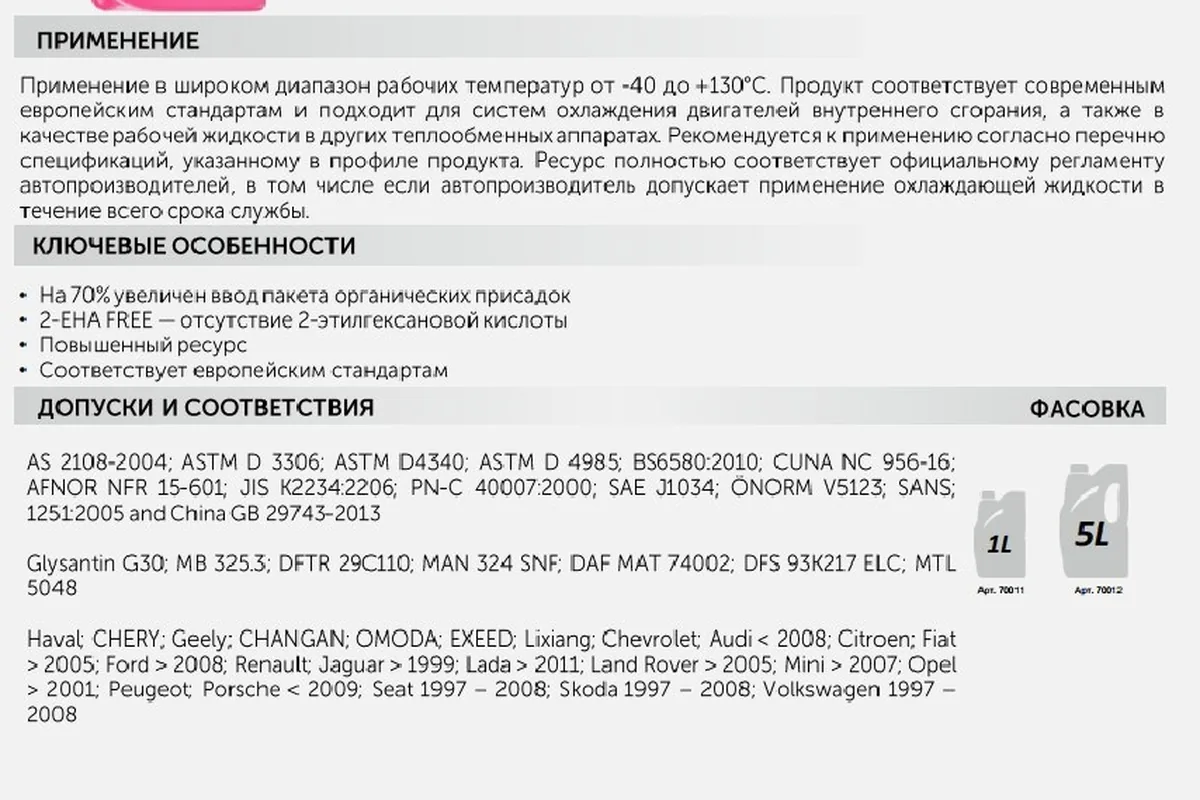 Техническая карта антифриза, который обсуждают владельцы Haval H9