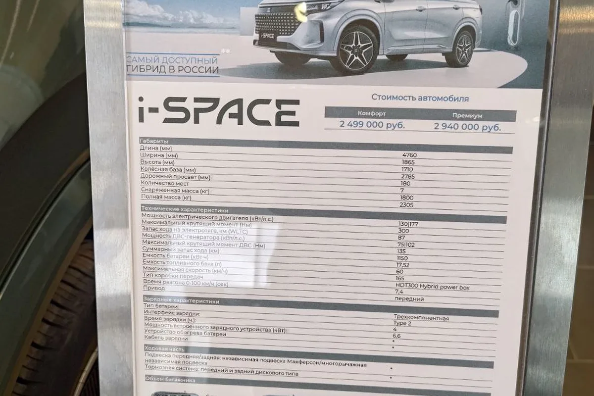 Ценник Evolute i-Space в дилерском центре