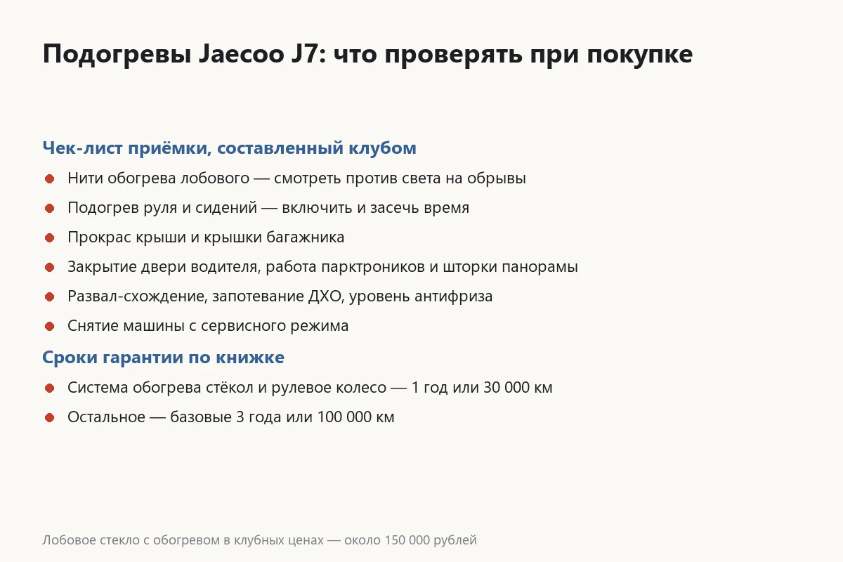 Что проверять в подогревах Jaecoo J7 при покупке