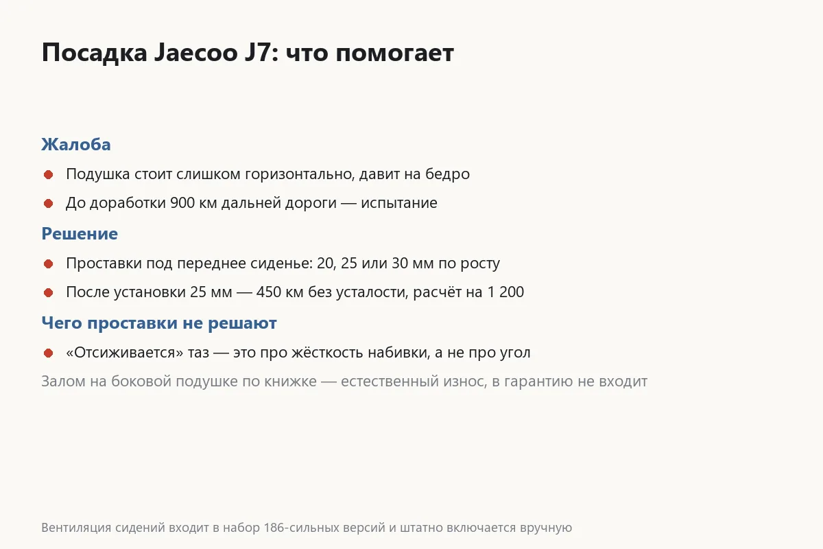 Проставки под сиденья Jaecoo J7 и другие доработки посадки