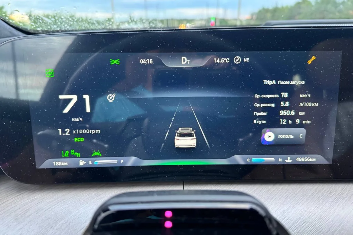 Приборная панель Jaecoo J8 с показаниями среднего расхода