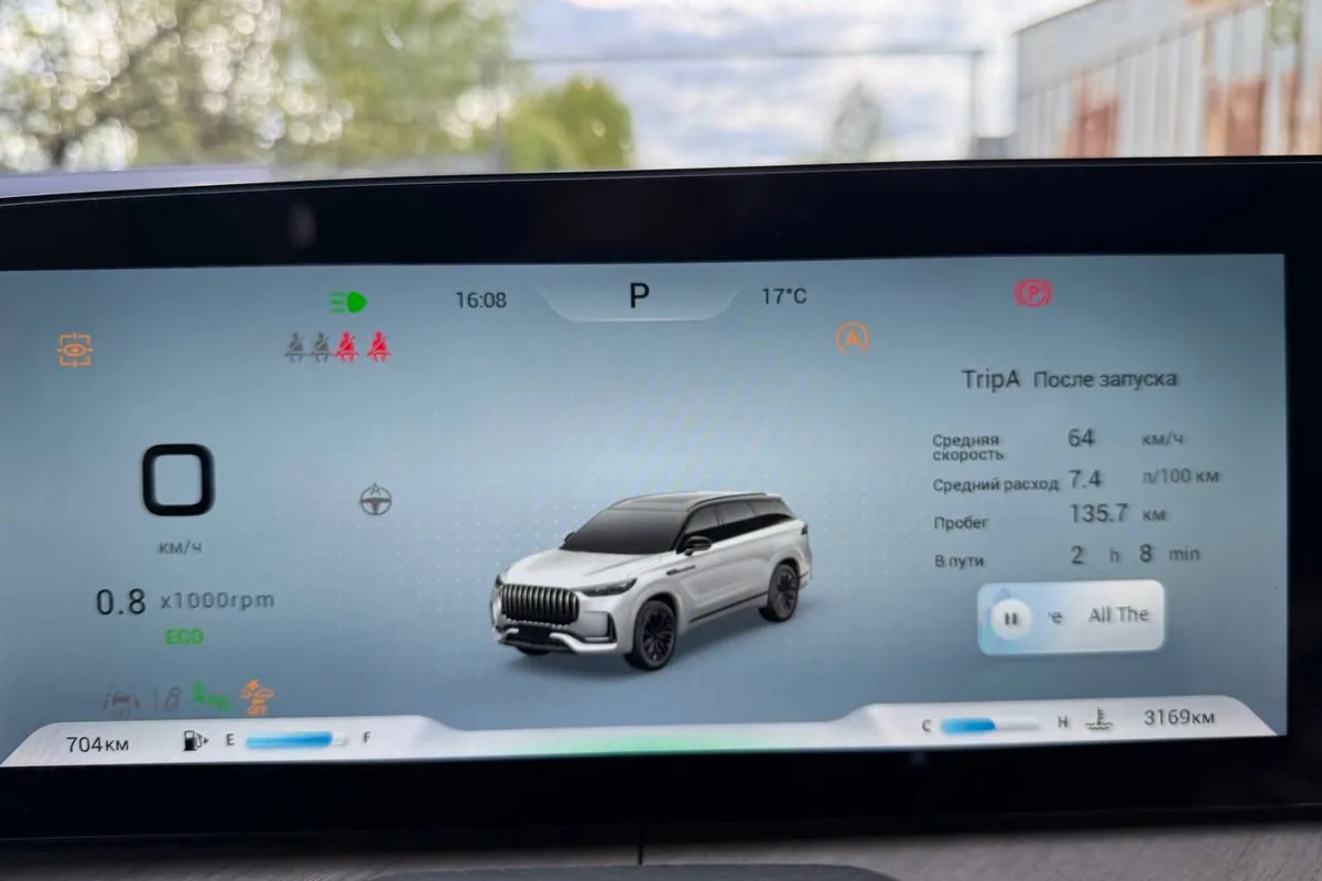 Приборная панель Jaecoo J8 с данными поездки