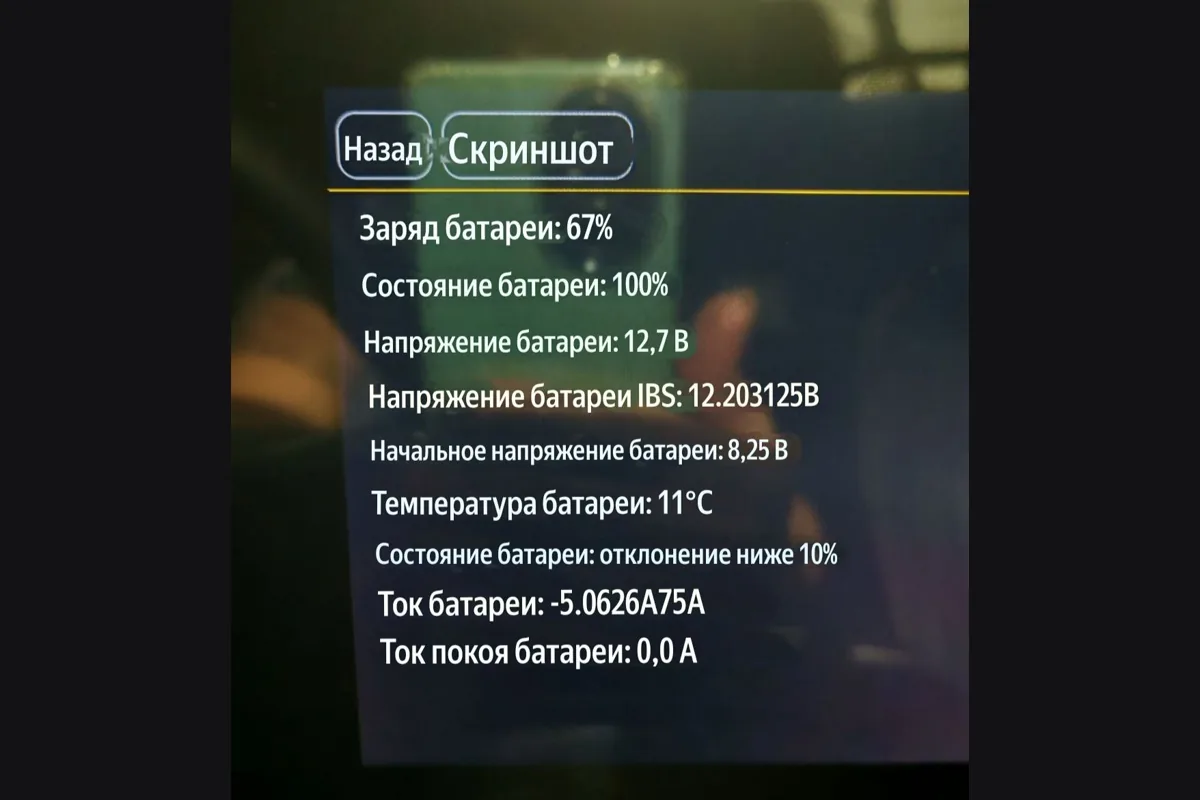 Сервисный экран аккумулятора Jaecoo J8 с начальным напряжением 8,25 В