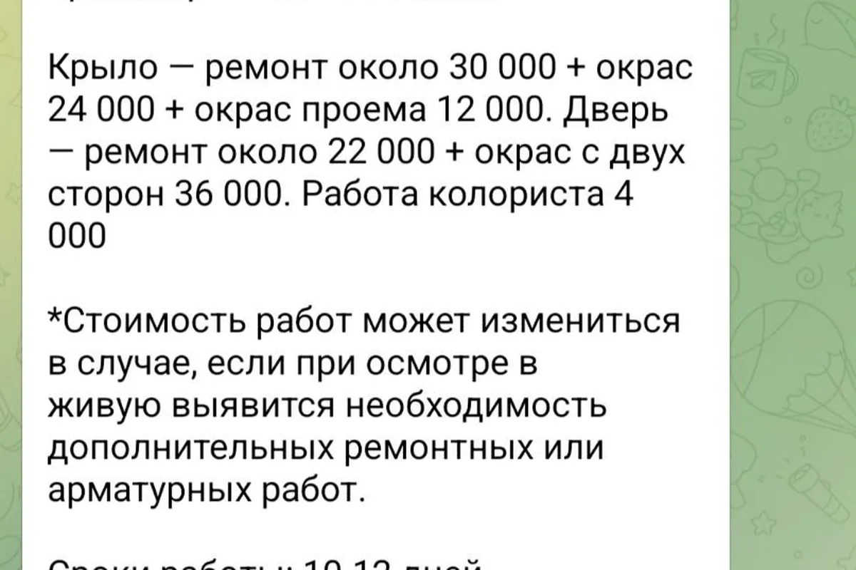 Смета кузовного ремонта двери и крыла Kia Rio 3