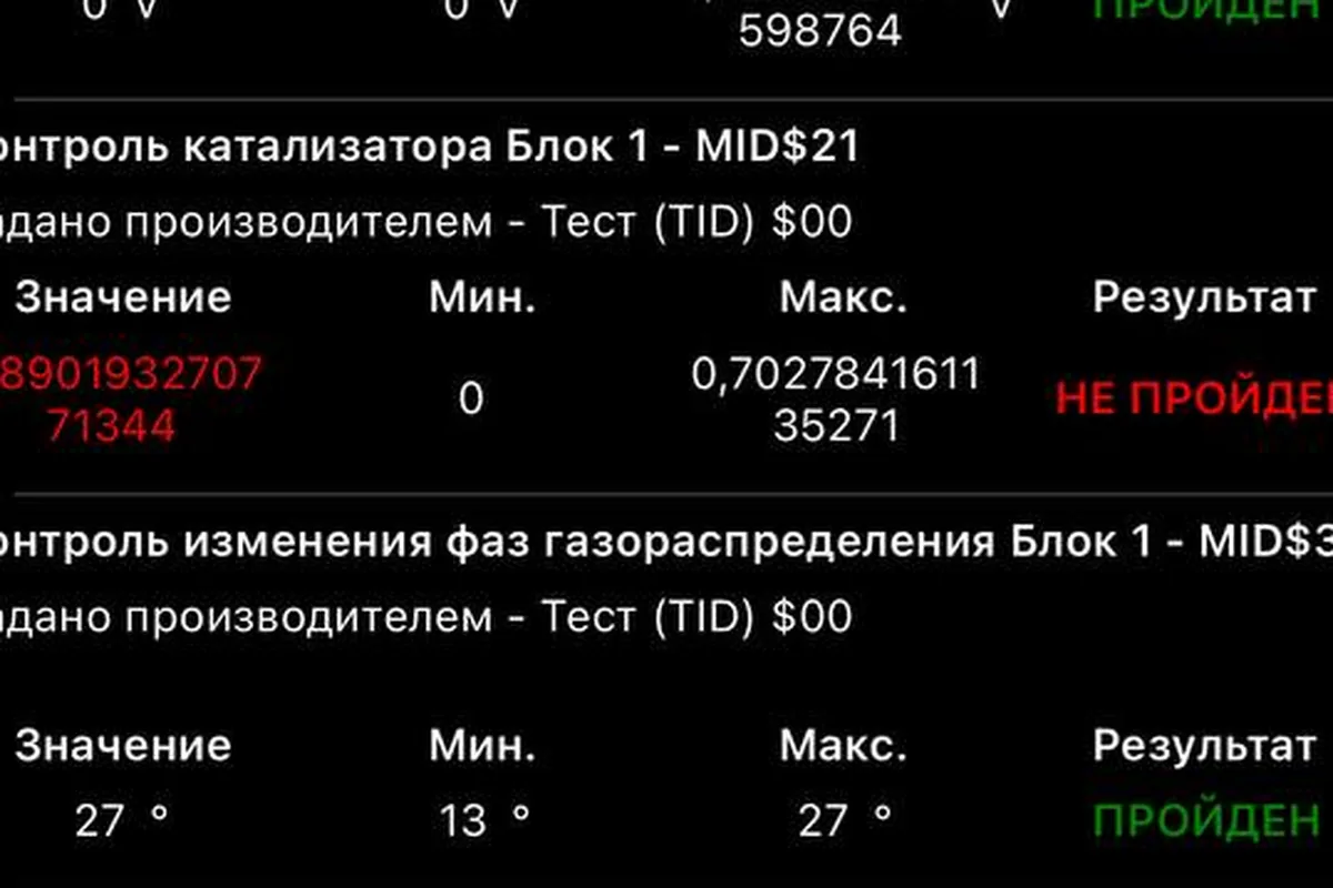 Тест катализатора «не пройден» в мониторинге ЭБУ Kia Rio после Евро-2