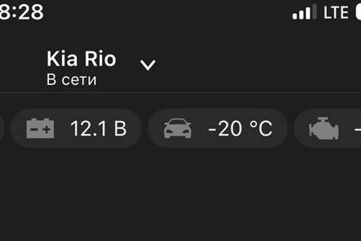 Приложение сигнализации Kia Rio в мороз: −20 °C и 12,1 В
