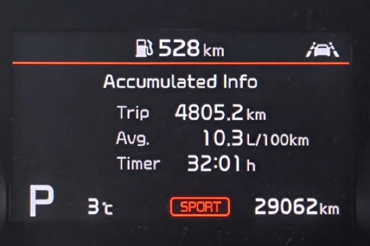Моточасы и средний расход на приборке Kia Sportage 4