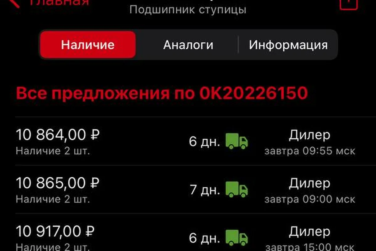 Цены на ступичный подшипник Kia от дилеров