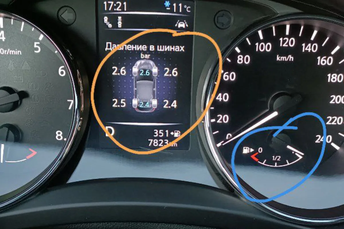 Указатель топлива Nissan Qashqai J11 со стрелкой за отметкой полного бака
