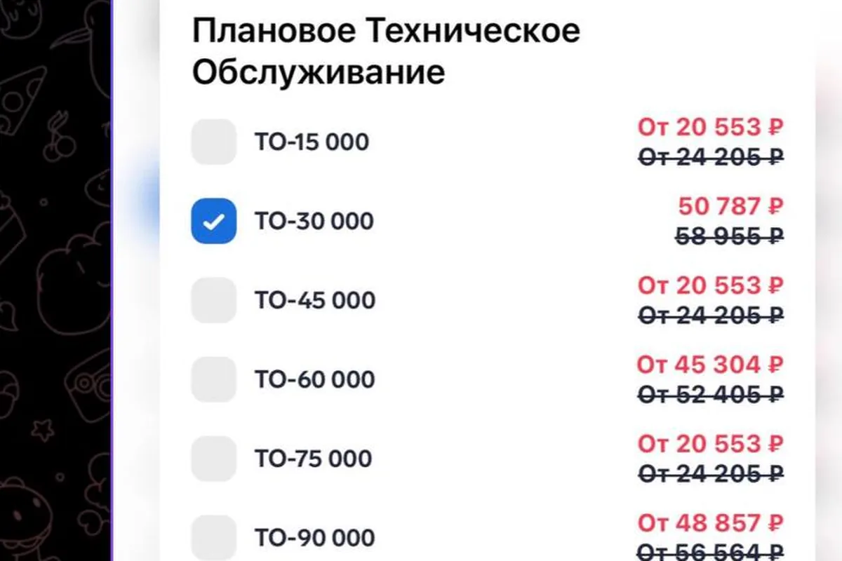 Цены дилера на плановое ТО Nissan Qashqai по пробегам