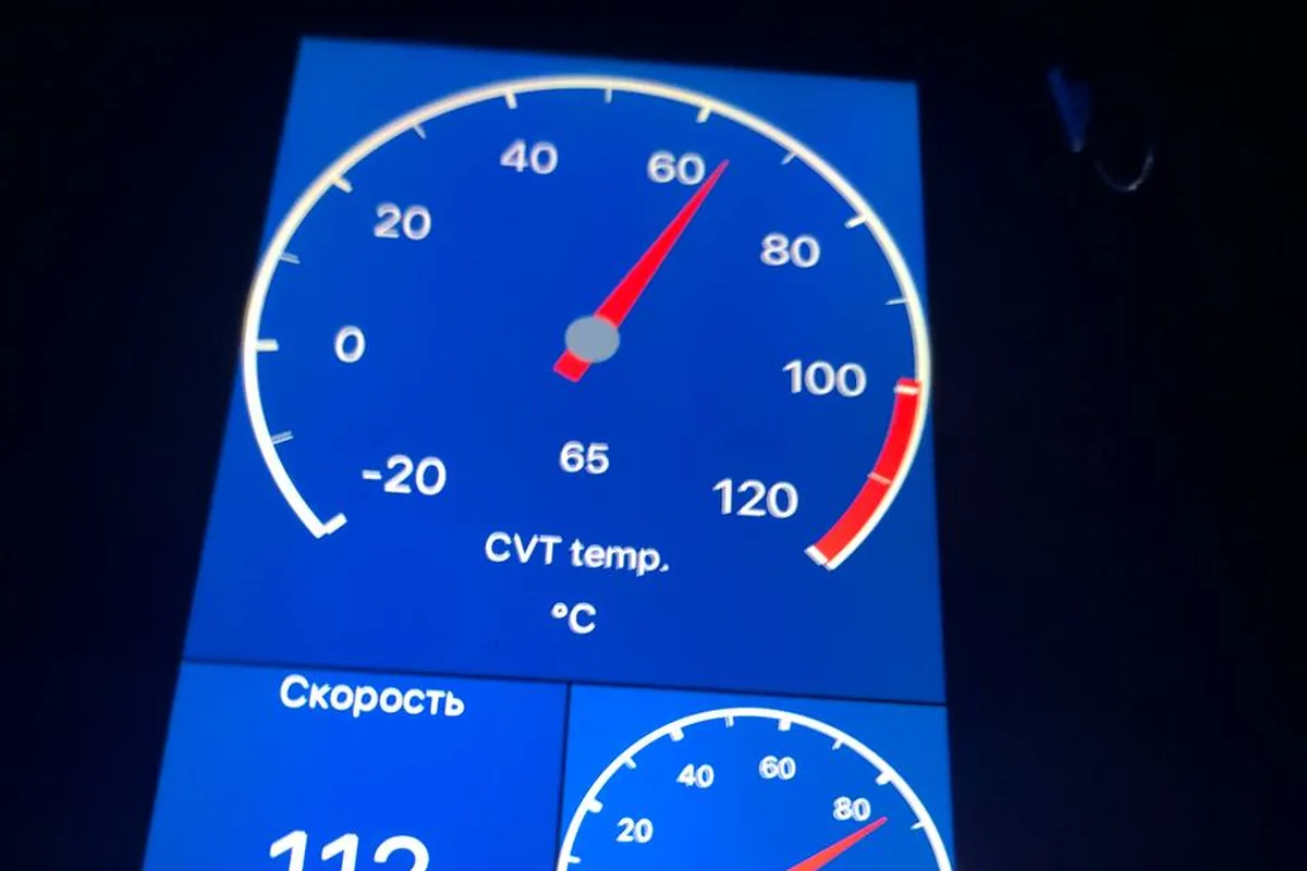 Стрелочный датчик температуры вариатора в Car Scanner на трассе в мороз