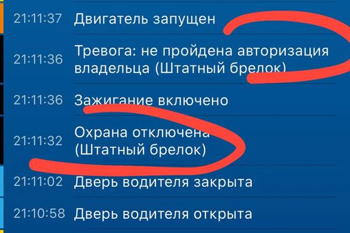 История событий сигнализации Omoda C5 в приложении