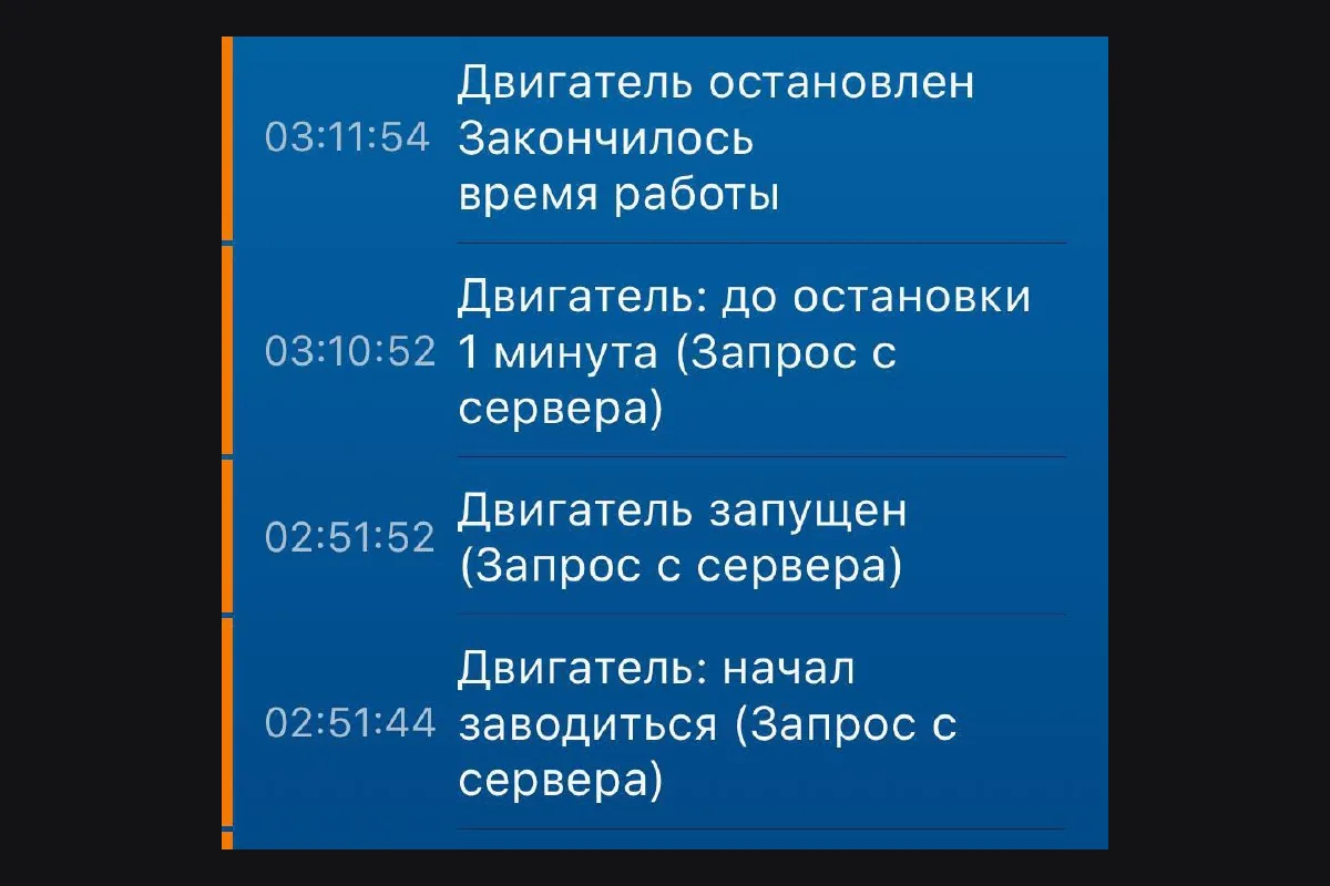 Журнал сигнализации StarLine на Jetour T2 с работой двигателя 20 минут на автозапуске