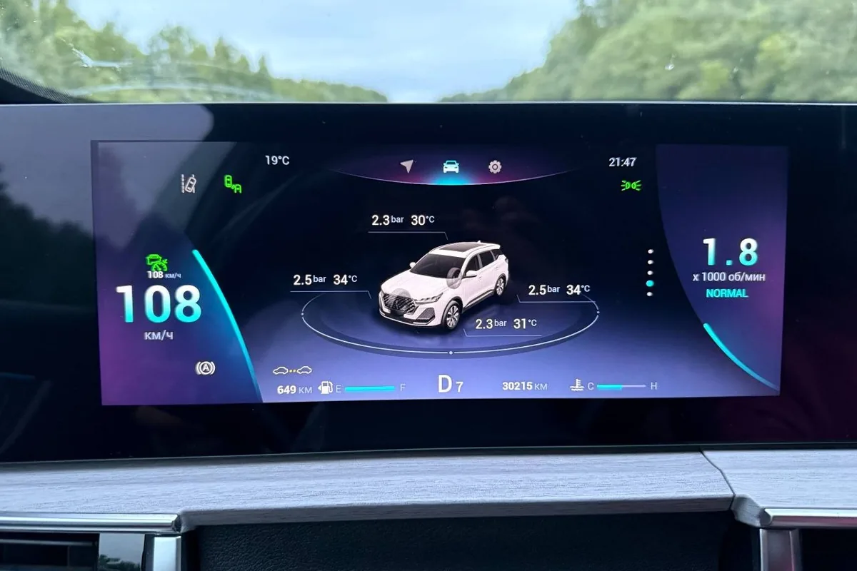 Приборная панель Chery Tiggo 7 с давлением и температурой в шинах