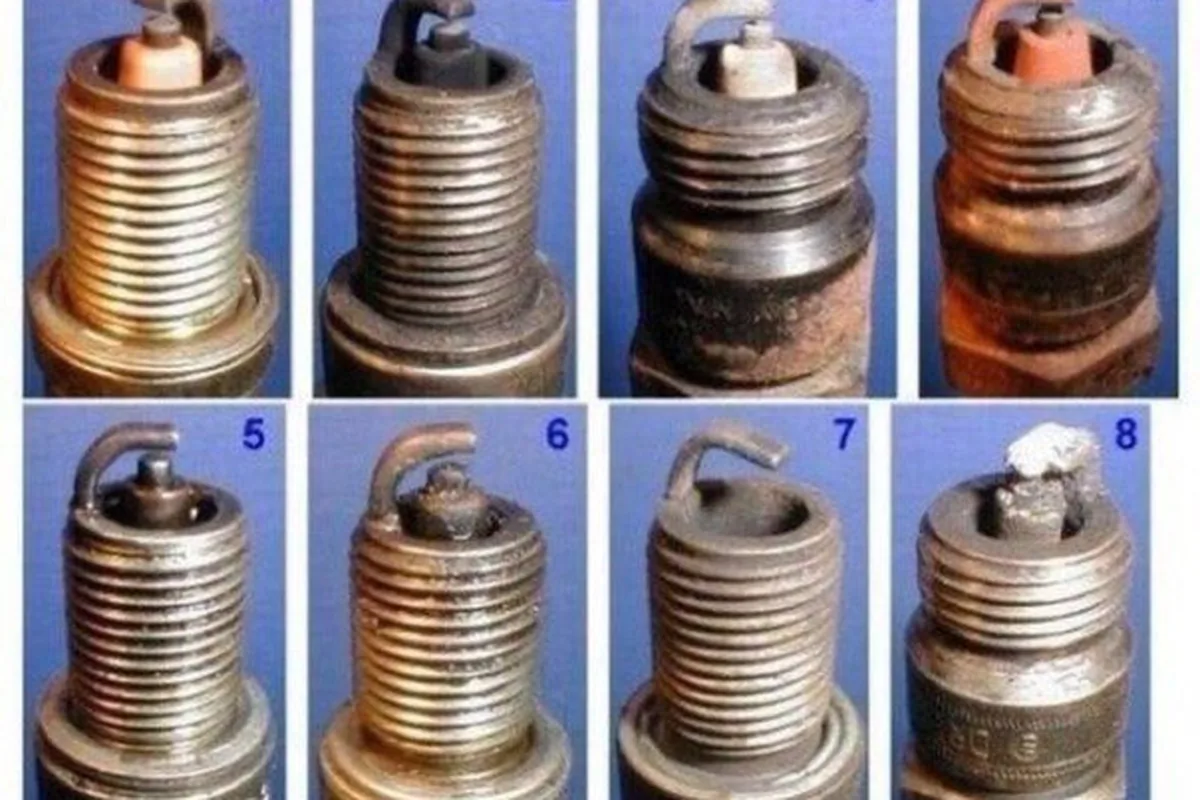 Плакат с вариантами нагара на свечах для диагностики качества топлива