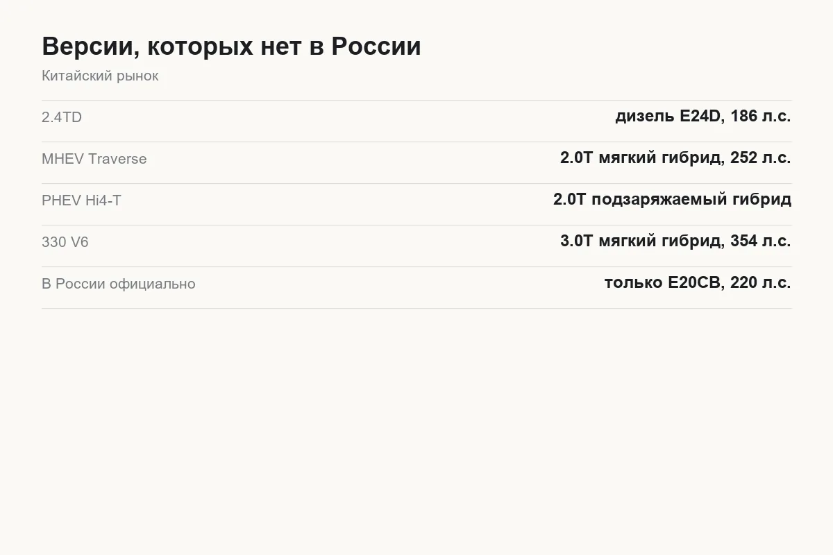 Версии Tank 300 на китайском рынке, которых нет в России