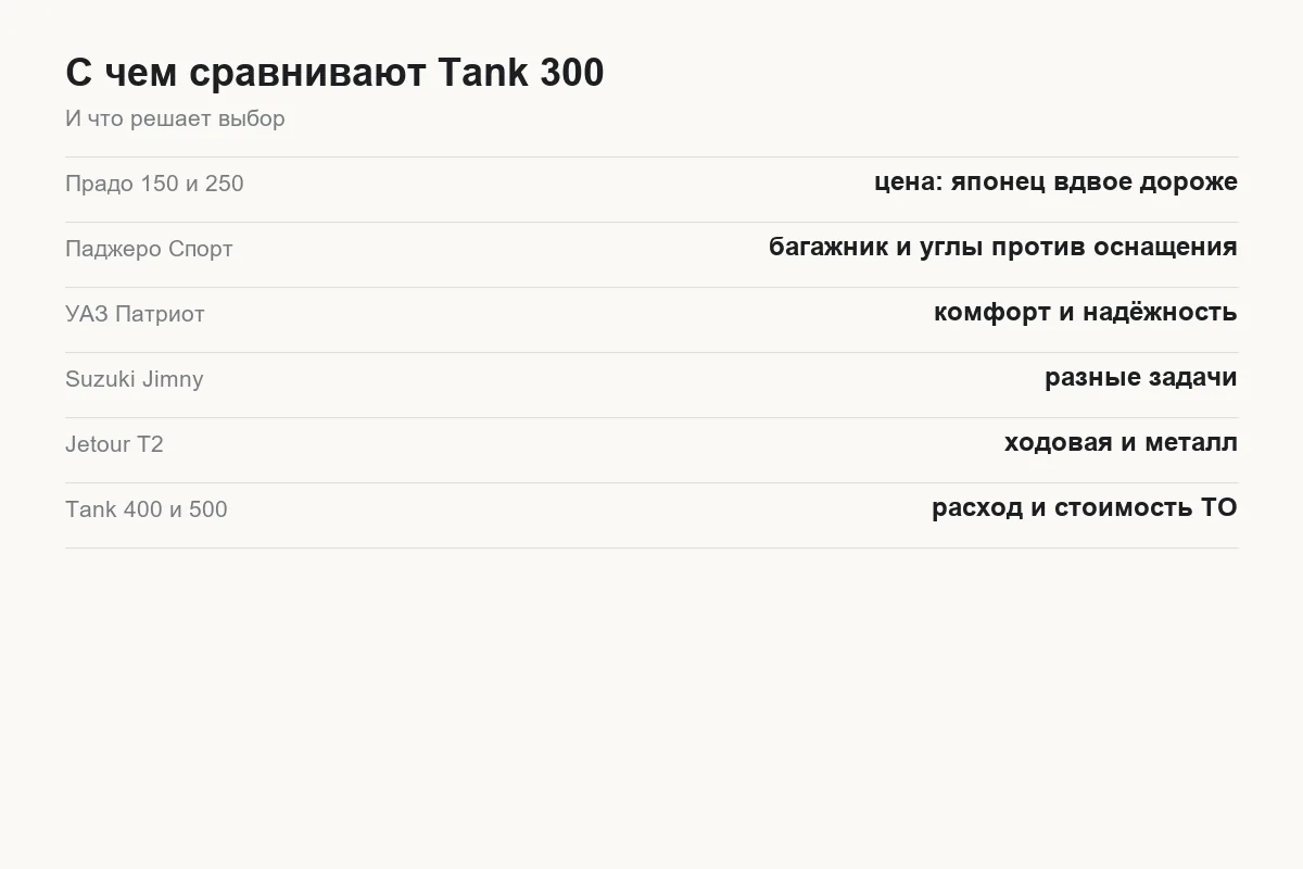 С чем сравнивают Tank 300 и по какому параметру проигрывает или выигрывает