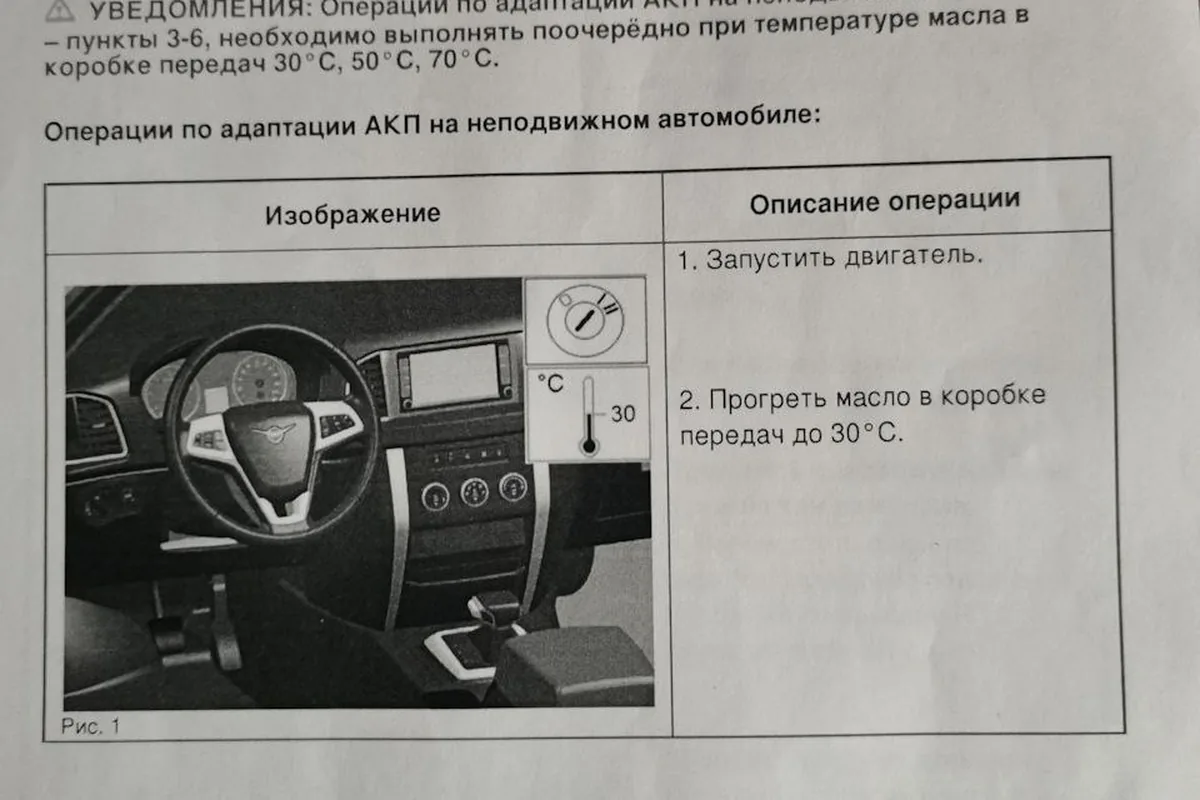 Страница инструкции по адаптации АКП УАЗ Патриот на стоящей машине