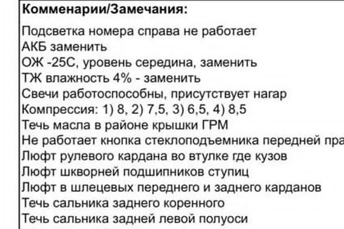 Лист замечаний диагностики подержанного УАЗ Патриот перед покупкой