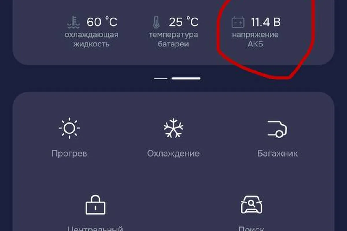Напряжение 12-вольтовой батареи Voyah Free в приложении