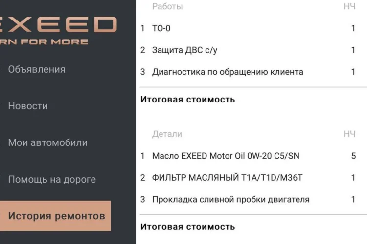Расчёт нулевого ТО в личном кабинете