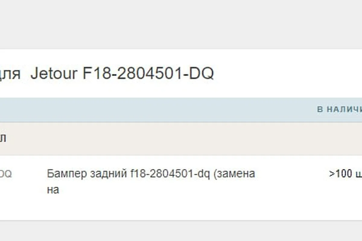 Экран каталога запчастей с ценой заднего бампера Jetour X70 Plus