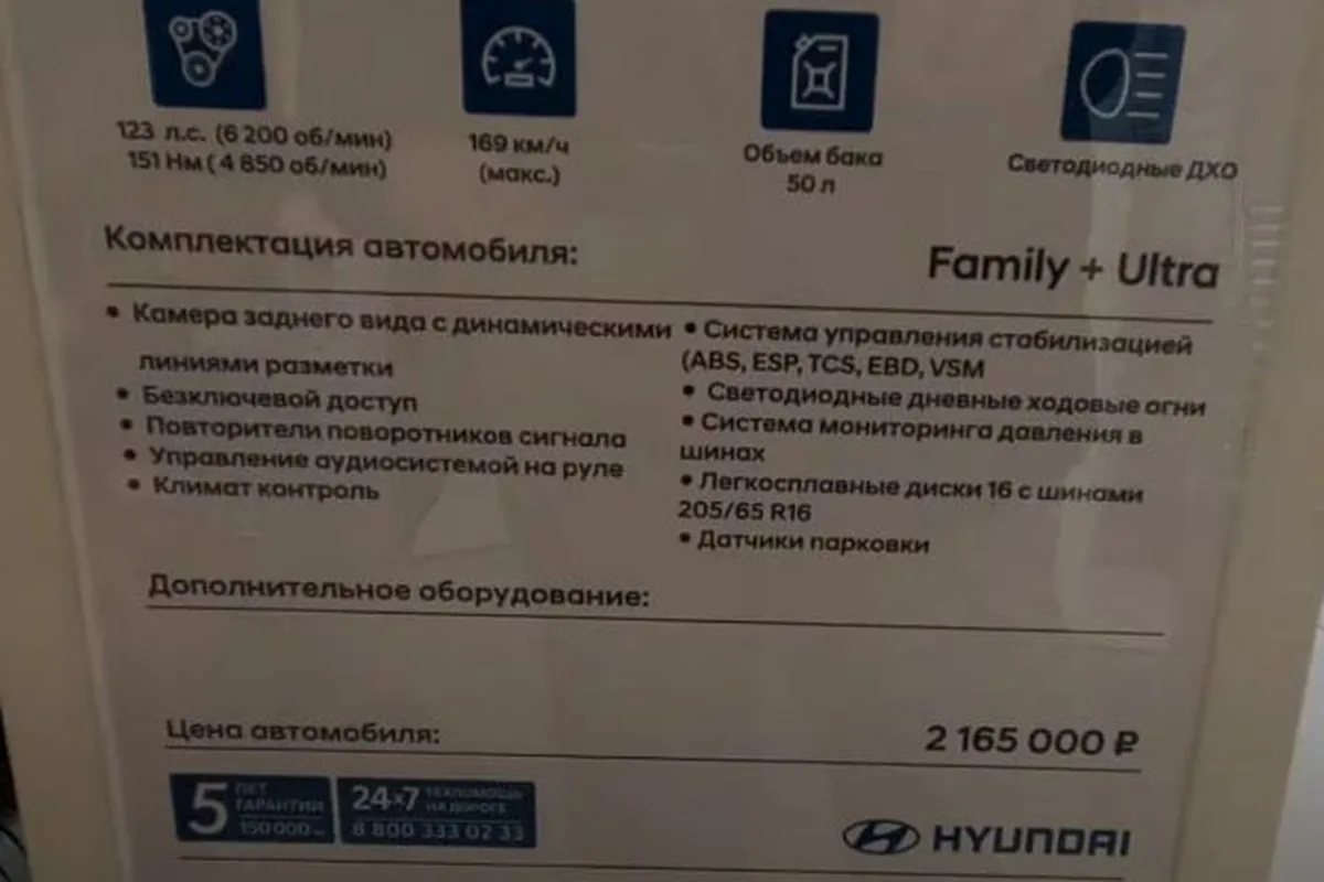 Ценник Hyundai Creta 2 в комплектации Family с пакетом Ultra