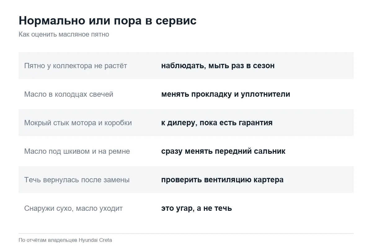 Течь масла Hyundai Creta: когда наблюдать, а когда ремонтировать