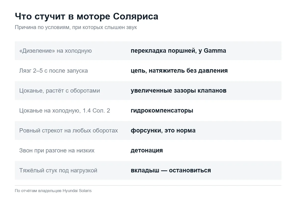 Стук двигателя Hyundai Solaris: что стучит и когда