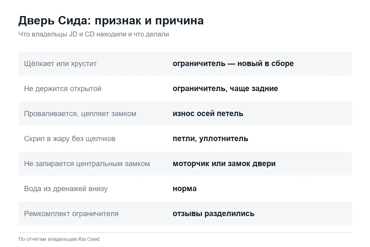 Неисправности дверей Kia Ceed: признаки и причины