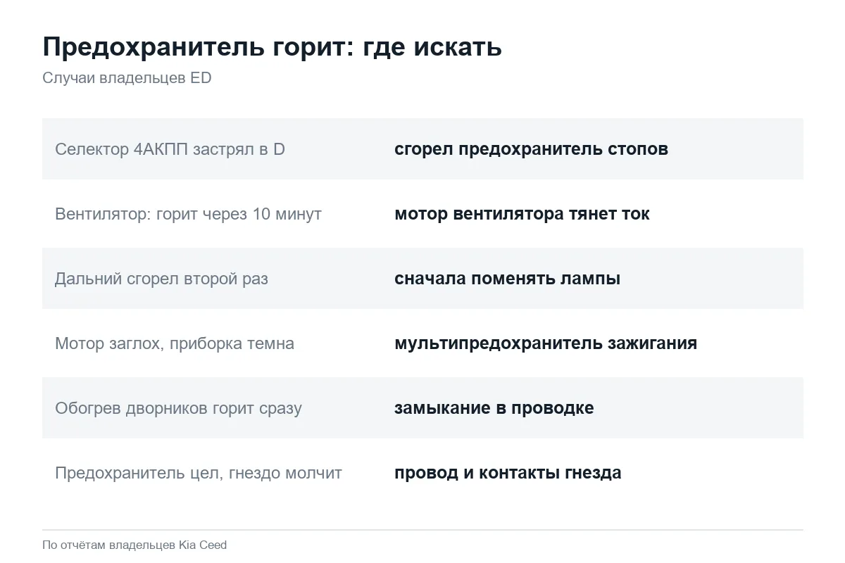 Почему горят предохранители на Kia Ceed ED и что проверить