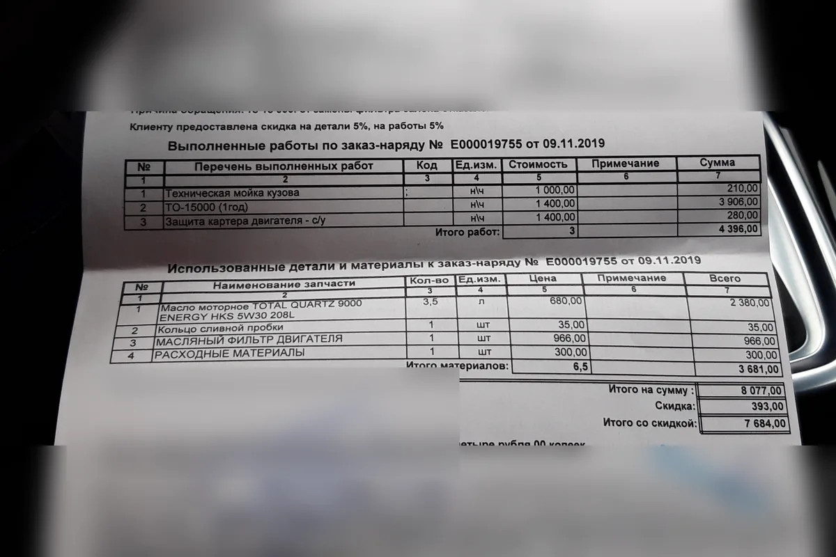 Заказ-наряд ТО-15000 Kia Ceed CD SW у официального дилера