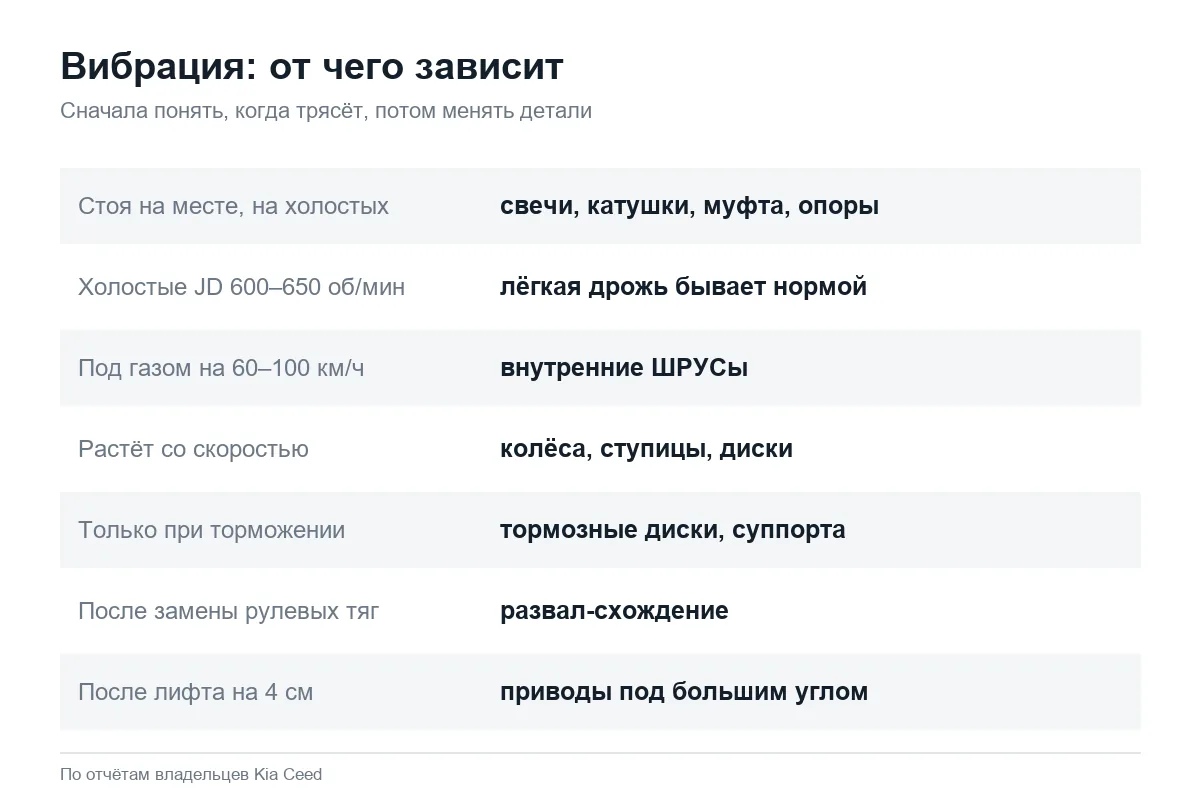 Причины вибрации Kia Ceed на холостых, разгоне и торможении