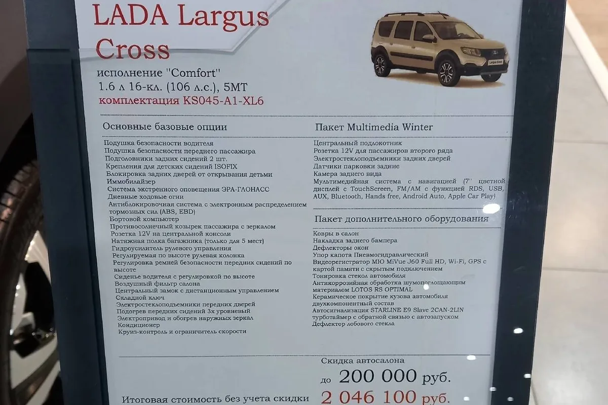 Ценник Lada Largus Cross у дилера в 2022 году