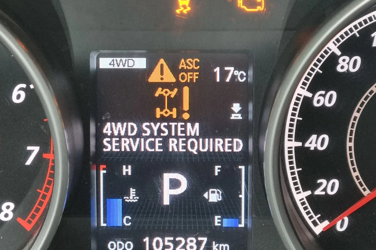 Надписи 4WD SYSTEM SERVICE REQUIRED и ASC OFF на приборке Аутлендера