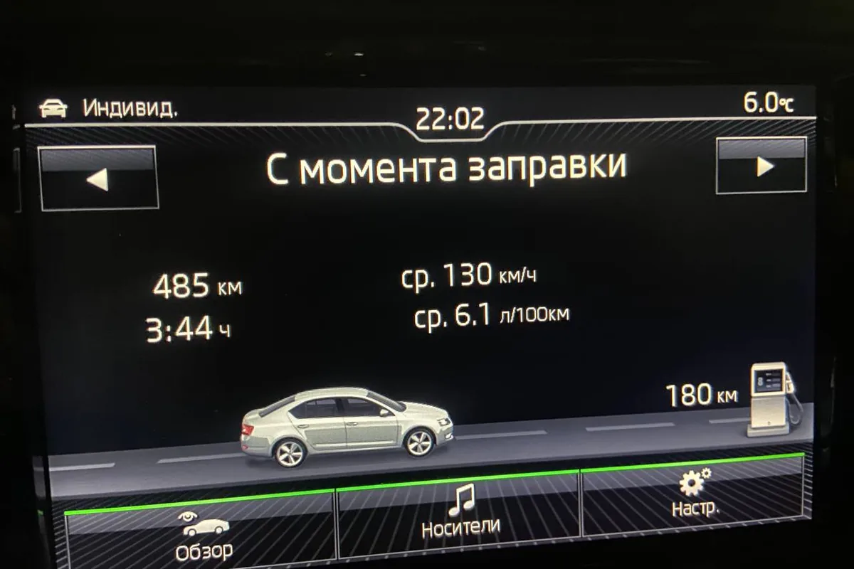 Бортовой компьютер Skoda Octavia A7 TDI: средний расход 6,1 литра