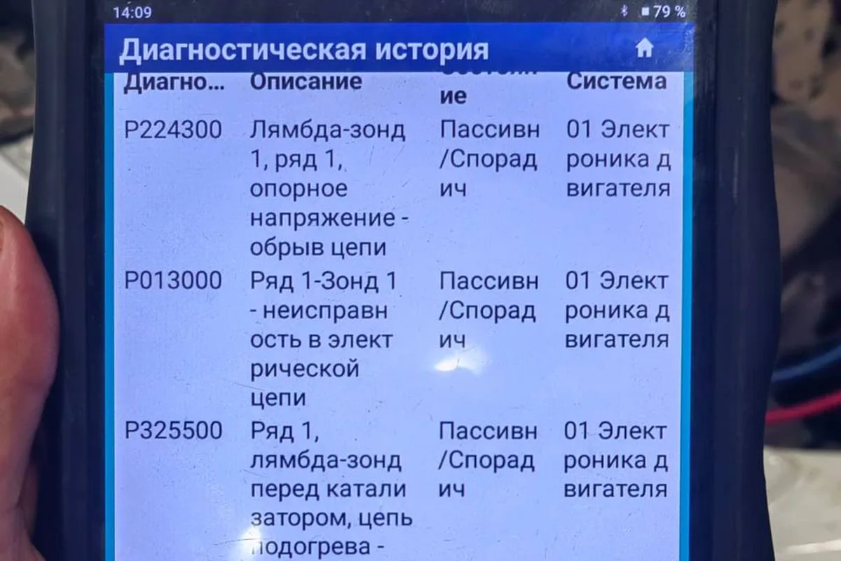 Ошибки лямбда-зондов Skoda Octavia A5 на экране сканера