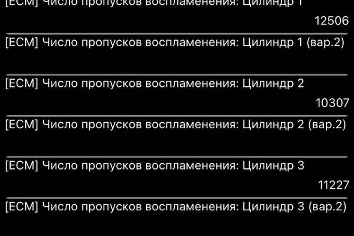 Счётчики пропусков воспламенения по цилиндрам Octavia A7 1.4 TSI